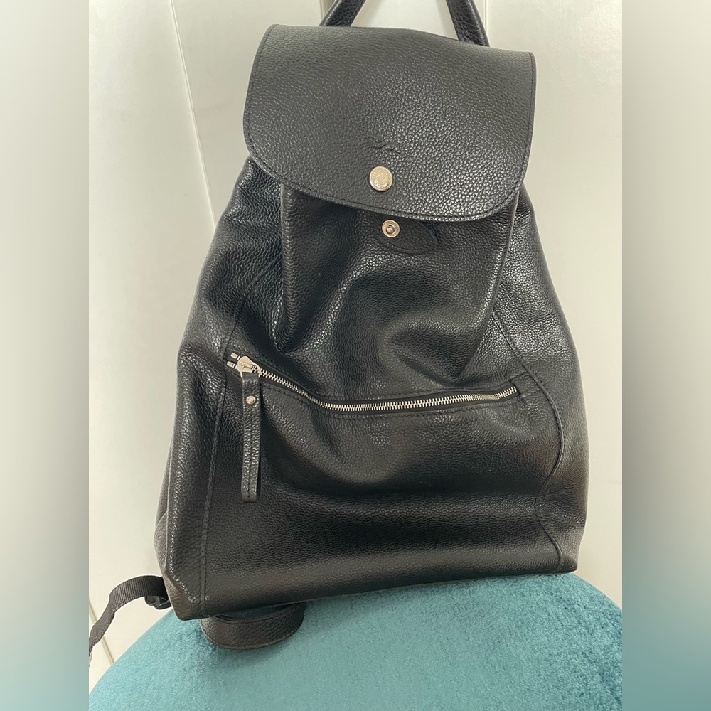Black Leather Longchamp Backpack